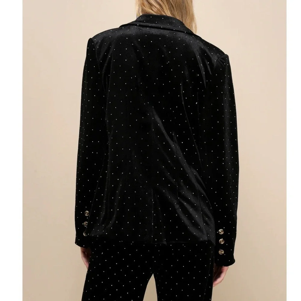 Lulus Glamorous Statement Black Velvet Studded Blazer Rhinestone‎ Gems small New